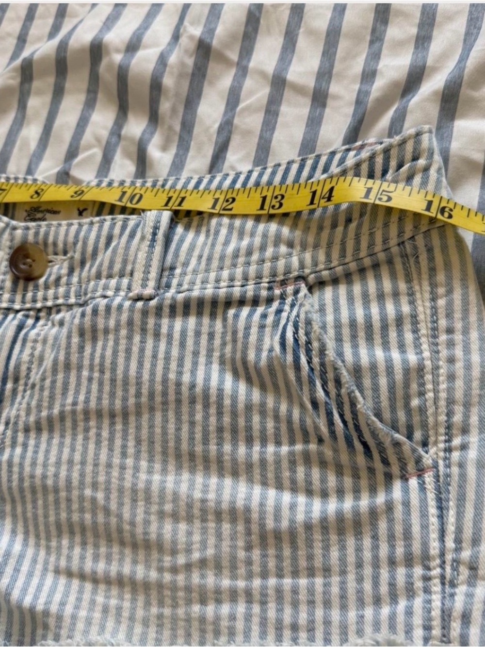 American Eagle Outfitters Striped Blue & White Shorts with Cute Patchwork - Picture 7 of 8